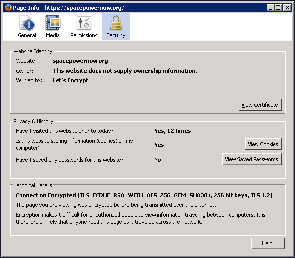 Page info showing certificate details for a secure site